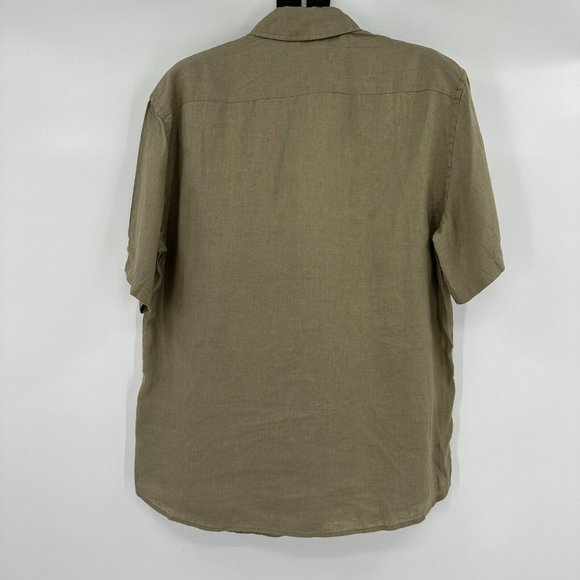 Quince Linen Short Sleeve Button Down Shirt Casual sz L Men's Washed Olive Green - Picture 4 of 4